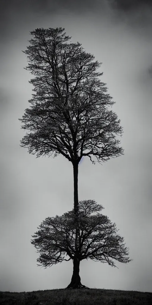 Prompt: the world tree standing tall on a lonely hill
