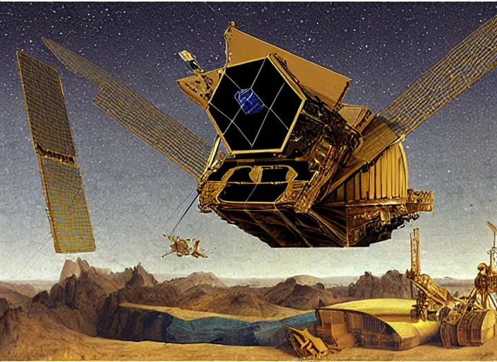 Image similar to the james webb space telescope as illustrated by leonardo da vinci