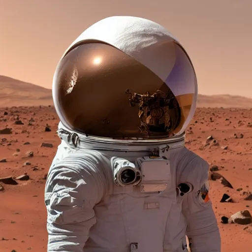 Image similar to an astronaut on Mars, bio domes in the background