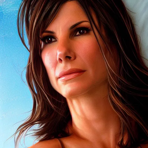 Image similar to hyperrealist portrait of sandra bullock as venus, fantasy art, photo realistic, dynamic lighting, artstation, poster, volumetric lighting, very detailed faces, 4 k, award winning