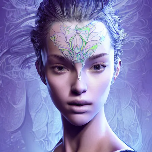 Image similar to the portrait of a blueberry that resembles an absurdly beautiful, graceful, elegant, sophisticated fitness model young woman, an ultrafine hyperdetailed illustration by kim jung gi, irakli nadar, intricate linework, bright colors, octopath traveler, final fantasy, unreal engine 5 highly rendered, global illumination, radiant light, detailed and intricate environment