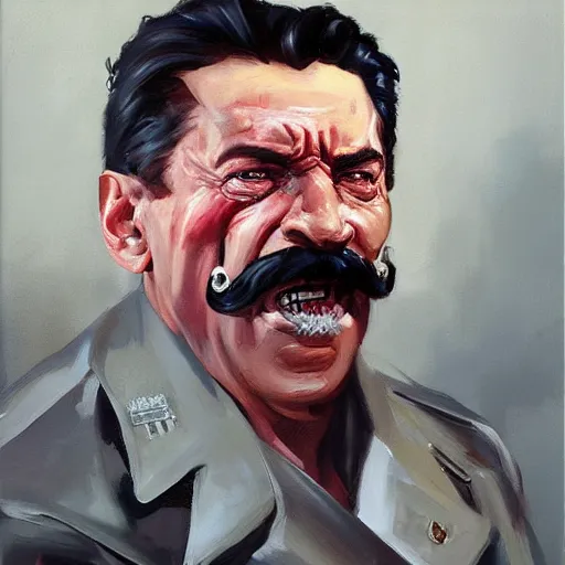 Image similar to greg manchess portrait painting of stalin as t - 8 0 0 terminator, medium shot, asymmetrical, profile picture, organic painting, sunny day, matte painting, bold shapes, hard edges, street art, trending on artstation, by huang guangjian and gil elvgren and sachin teng