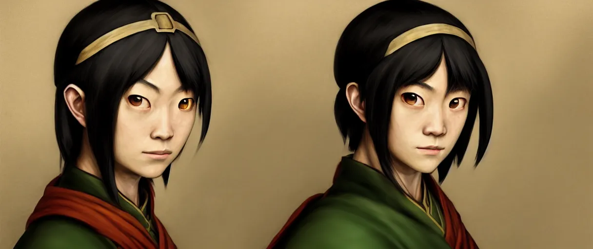 Image similar to hyperrealist highly detailed english medieval portrait of Toph Bei Fong, concept art avatar the last airbender dramatic studio lighting 8k wide angle shallow depth of field