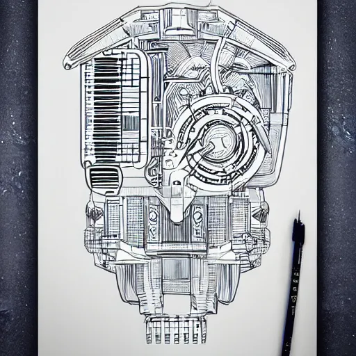 Image similar to intricate minimal mechanical design blueprints illustration art by tim doyle