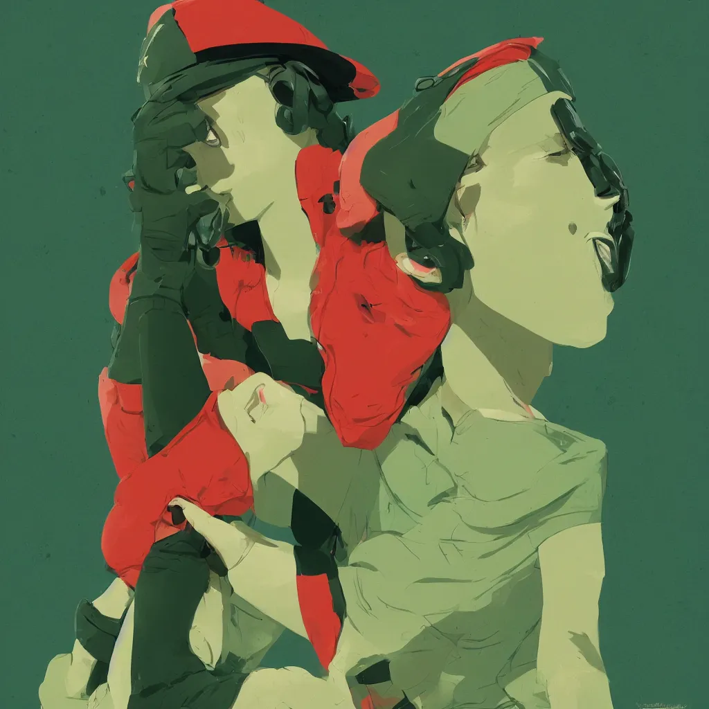 Prompt: a singular beautiful young woman character wearing a green military cap with a red star, by tomer hanuka and brian maebius and greg rutkowski, simple, character concept, 2 d character art, portrait, soft lighting, masterpiece, cinematic, filmic