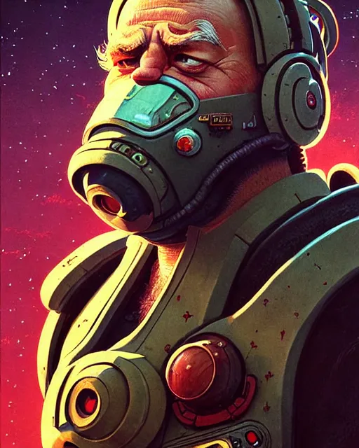 Image similar to torbjorn from overwatch, character portrait, portrait, close up, concept art, intricate details, highly detailed, vintage sci - fi poster, retro future, vintage sci - fi art, in the style of chris foss, rodger dean, moebius, michael whelan, and gustave dore