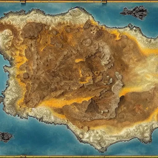 Prompt: fantasy map, hyperdetailed, realistic, giant caldera