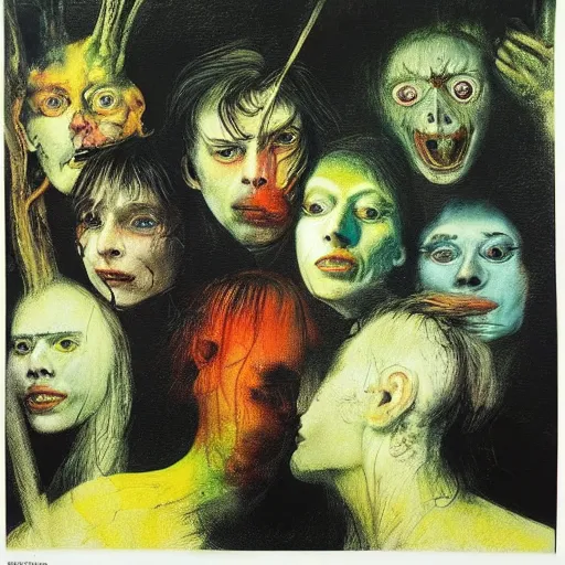 Prompt: francisco goya stephen gammell max ernst graham ingels, beautiful vibrant colors. realistic faces colorful image. award - winning art!
