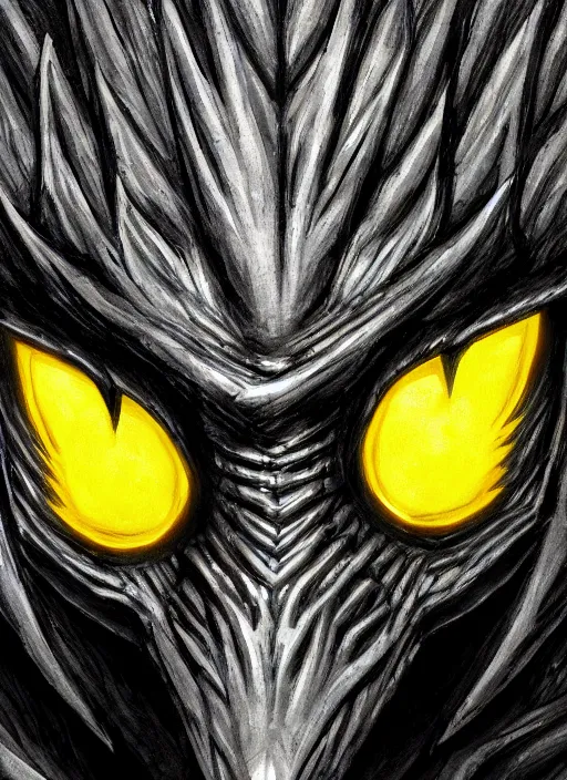 Image similar to closeup portrait of black dragon head with yellow eyes, ultra realistic, fantasy, magic, dnd,