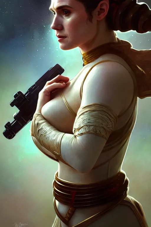 Image similar to portrait of henry cavill as princess leia, star wars, upper body, fantasy, intricate, elegant, highly detailed, digital painting, artstation, concept art, smooth, sharp focus, key light, illustration, art by artgerm and greg rutkowski and alphonse mucha