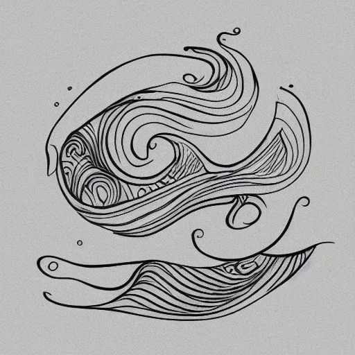 Image similar to tattoo sketch of a sea, on a yellow paper, ornamental, line art, minimalism, maori