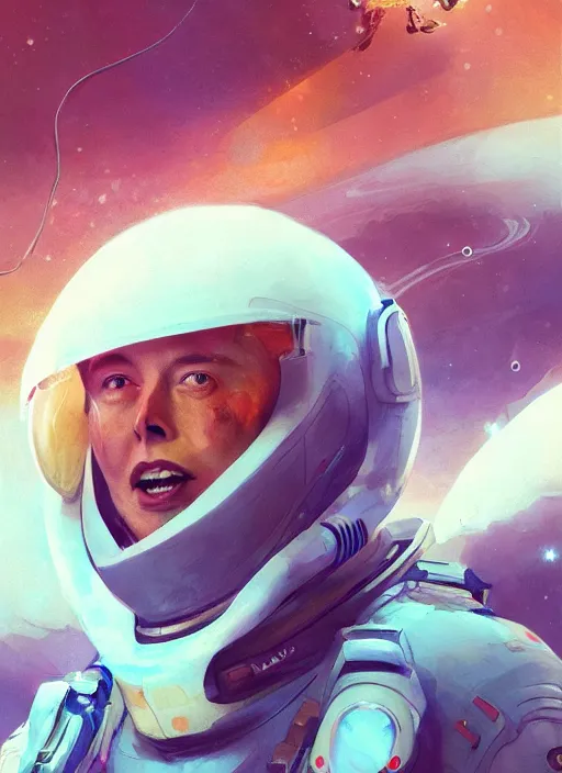 Image similar to a beautiful portrait of elon musk wearing a spacesuit on mars. character design by cory loftis, fenghua zhong, ryohei hase, ismail inceoglu and ruan jia. artstation, volumetric light, detailed, rendered in octane