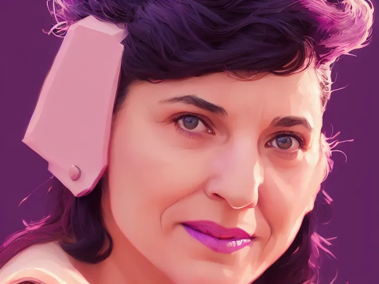 Image similar to portrait of elaine benes from seinfeld, rule of thirds, violet gradient, photorealistic facial features, league of legends splash art, by chengwei pan, huang guangjian, viktoria gavrilenko, artgerm, greg rutkowski, 8 k, octane, digital painting, artstation