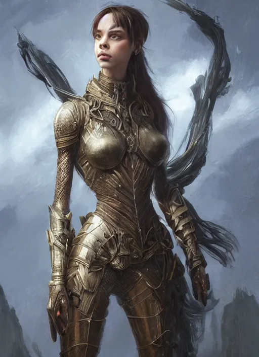 Image similar to a professional portrait of a beautiful young female, clothed in ethereal battle armor, olive skin, long dark hair, beautiful bone structure, symmetrical facial features, intricate, elegant, digital painting, concept art, smooth, sharp focus, finely detailed, illustration, from Valerian and the City of a Thousand Planets, in the style of Ruan Jia and Mandy Jurgens and Artgerm and Greg Rutkowski and William-Adolphe Bouguerea