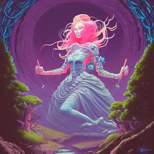 Image similar to gouache, ethereal cybernetic princess in the mountains, extremely detailed, sharp focus, wide view, full body shot, smooth, digital illustration, by lisa perrin!!!!, dan mumford, james jean, by rossdraws, frank franzzeta, sakimichan