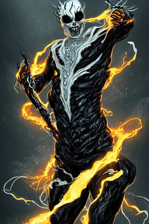 Image similar to ghost rider symbiote, comic strip style, dynamic lighting, fantasy concept art, trending on art station, stunning visuals, creative, cinematic, portrait, ultra detailed