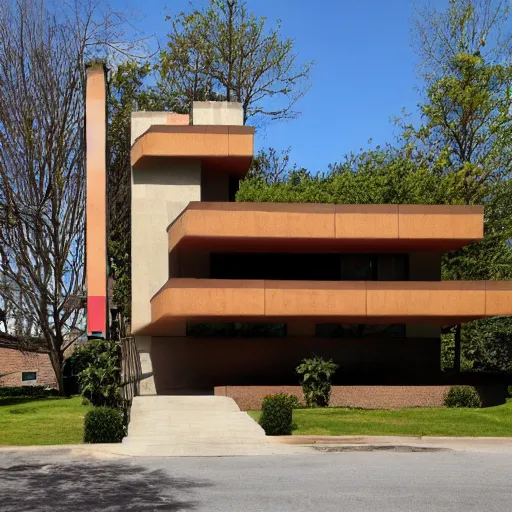 Prompt: frank llyod wright style brutalist house