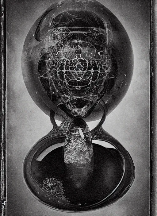 Image similar to old wetplate daguerreotype birth of artificial futuristic embryo life, fractal, intricate, elegant, highly detailed, parallax, leica, medium format, subsurface scattering, by jheronimus bosch and greg rutkowski and louis jacques mande daguerre