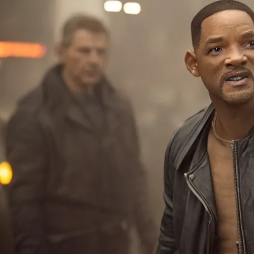 Prompt: a still from blade runner 2 0 4 7 with will smith as the main characer