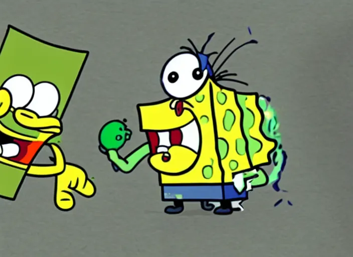 Prompt: a battle between a pickle and spongebob