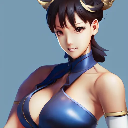 Image similar to A beautiful semi realistic anime portrait of Chun li, by Stanley Artgerm Lau, WLOP, Rossdraws, James Jean, Andrei Riabovitchev, Marc Simonetti, and Sakimichan, tranding on artstation H- 768