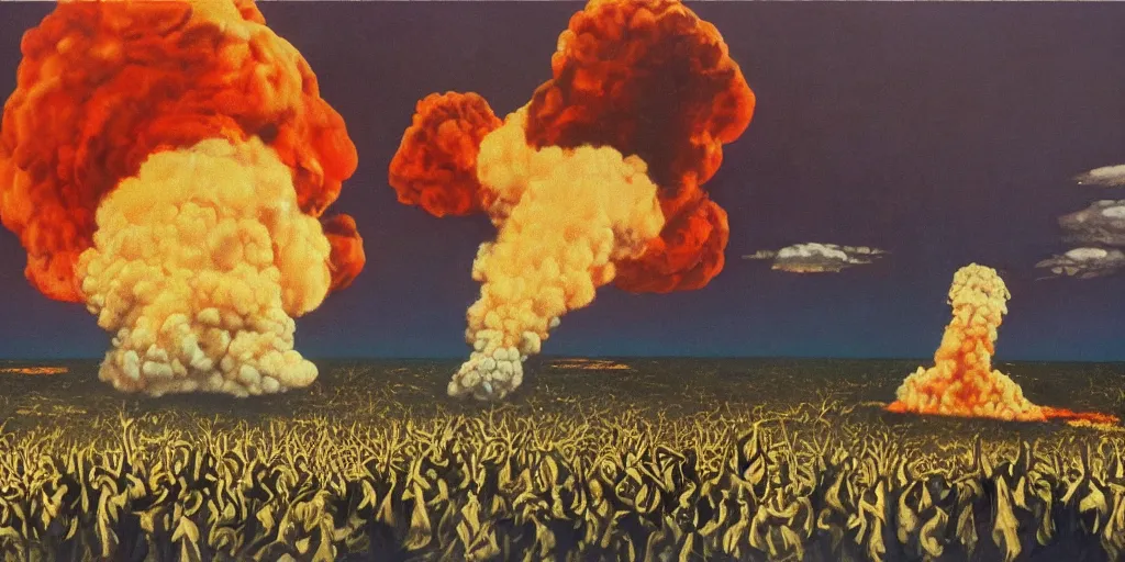 Image similar to Sacking of Washington DC, Mushroom Cloud, 1958, Oil on Canvas, Antiwar, dramatic, digital art