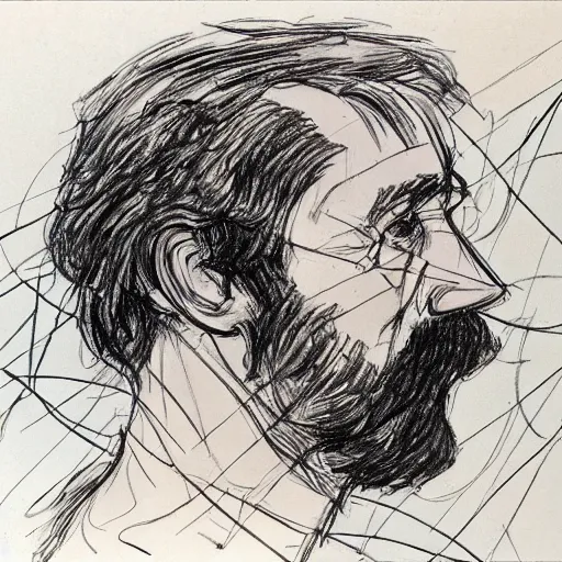 Image similar to a realistic yet scraggly portrait sketch of the side profile of a stern and sophisticated david bryne, trending on artstation, intricate details, in the style of frank auerbach, in the style of sergio aragones, in the style of martin ansin, in the style of david aja, in the style of mattias adolfsson