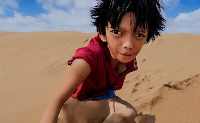 Image similar to a luffy in sand dunes, photography