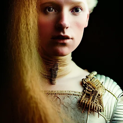 Prompt: photographic portrait of a stunningly beautiful highland renaissance female dressed in cetlic armour in the hebrides in soft dreamy light at sunset, soft focus, contemporary fashion shoot, hasselblad nikon, in a denis villeneuve movie, by edward robert hughes, annie leibovitz and steve mccurry, david lazar, jimmy nelsson, hyperrealistic, perfect face