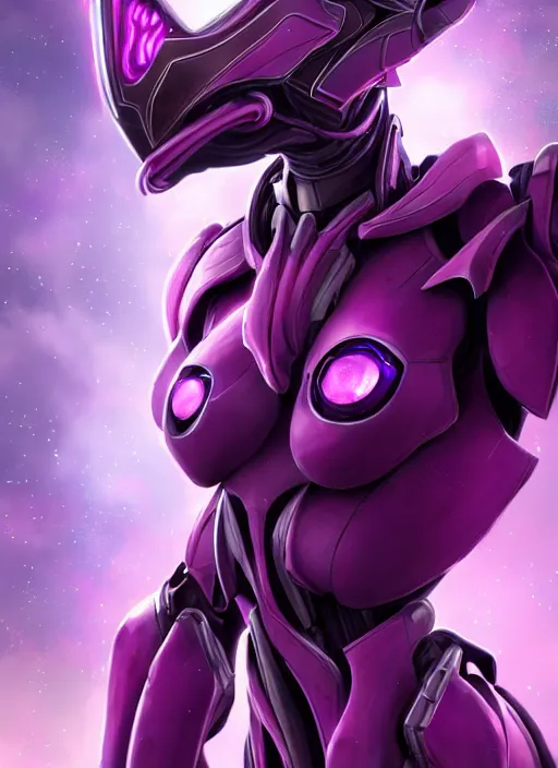 Image similar to cinematic goddess close shot, beautiful stunning hot anthropomorphic robot mecha female dragon, sleek head, metal ears, led purple eyes, smooth fuschia skin, smooth silver armor, floating in space, holding a galaxy, epic proportions, epic size, epic detail, furry art, dragon art, giantess art, warframe fanart, furaffinity, octane