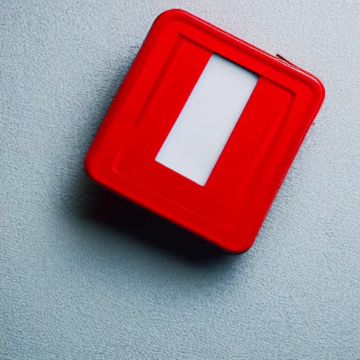 Prompt: red box on a blue box under a green box on a white background, studio