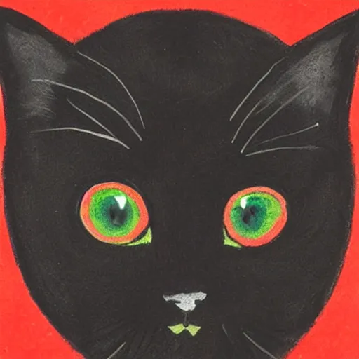 Image similar to a female black cat with red eyes and a crescent moon symbol in her forehead