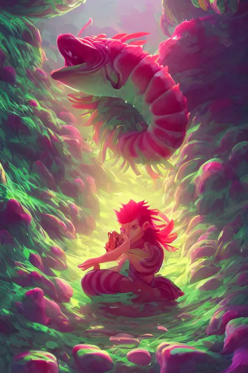 Image similar to creature animal sushi cristal very big eye roots cactus elemental flush of force nature micro world fluo fishscale, behance hd by jesper ejsing, by rhads, makoto shinkai and lois van baarle, ilya kuvshinov, rossdraws global illumination