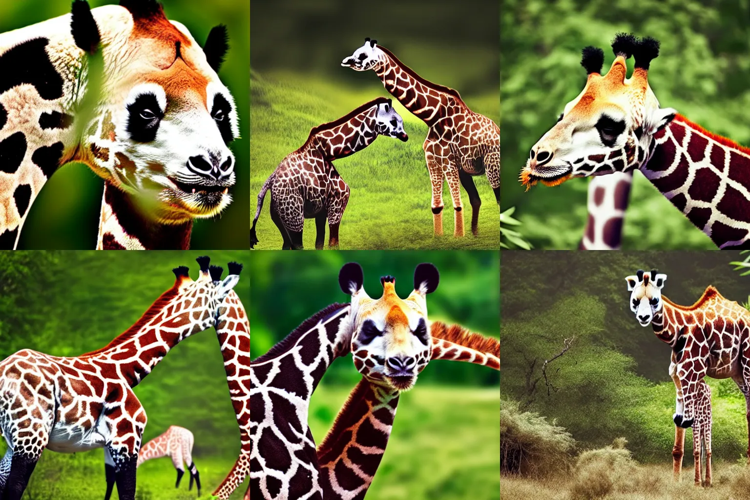 Prompt: a mix of panda and giraffe, natural geographic image, stock footage, realistic, professional, nature, giraffe, panda