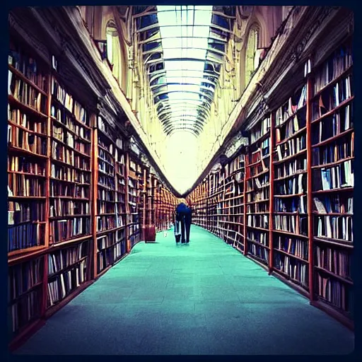 Prompt: “lost in a labyrinth that is Powell’s City of Books”