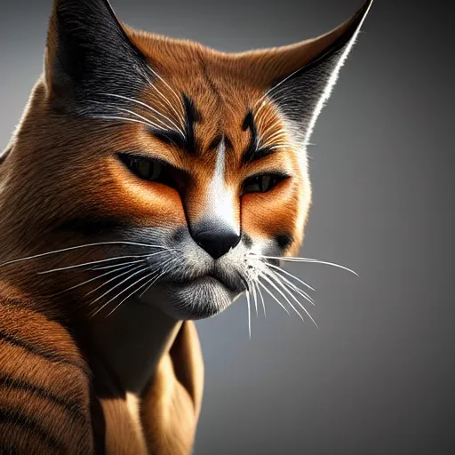 Image similar to still photo of catman, highly detailed, photorealistic portrait, bright studio setting, studio lighting, crisp quality and light reflections, unreal engine 5 quality render