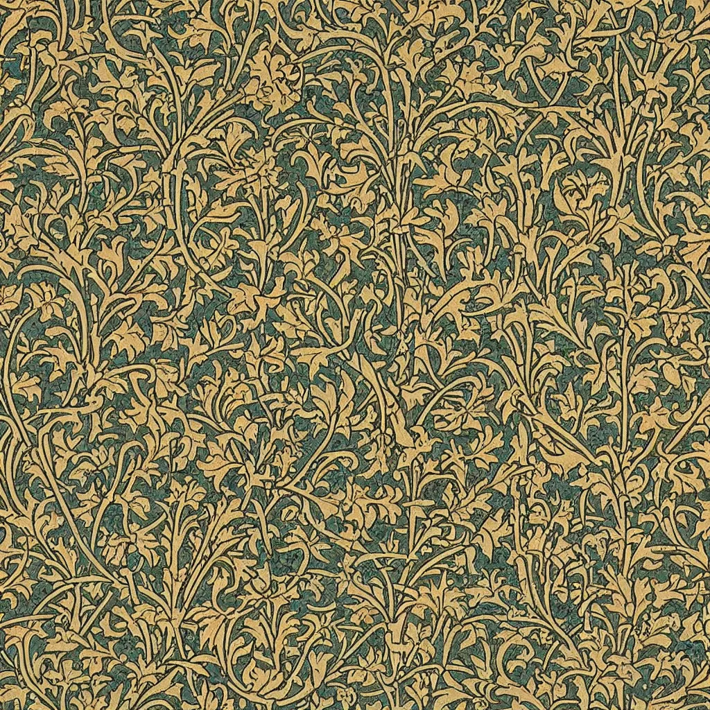 Prompt: a medieval tudor wallpaper design by william morris