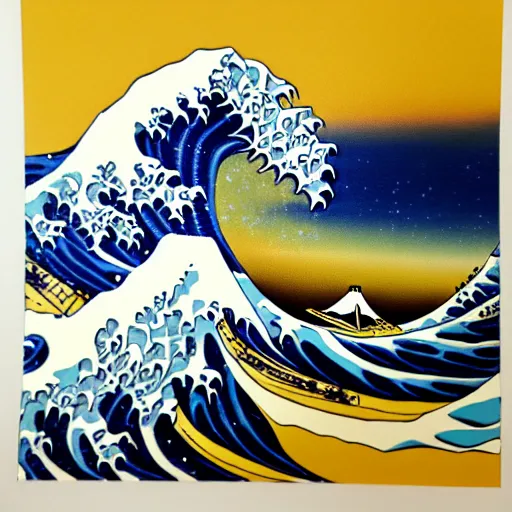 Prompt: the great wave painting filled with pokemon