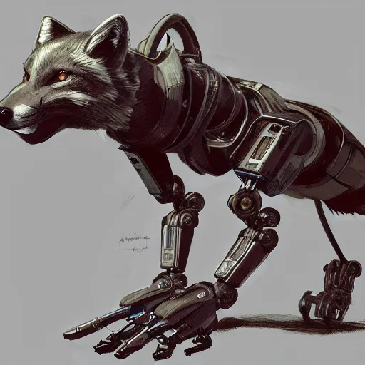 Prompt: a robotic fox by viktor antonov, mechanic, dishonored, concept art, intricate, detailed, backlit, artstation
