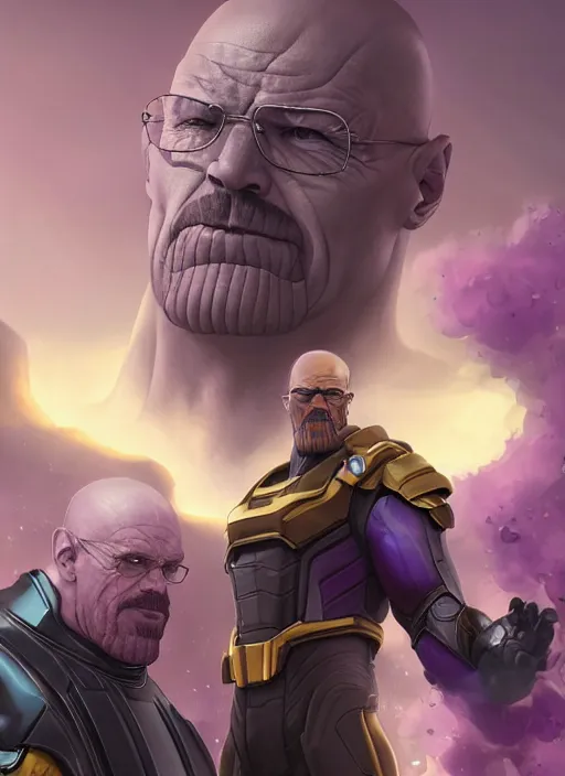 Image similar to thanos and walter white, love, elegant, digital painting, concept art, smooth, sharp focus, illustration, from starcraft by ruan jia and mandy jurgens and artgerm and william - adolphe bouguerea
