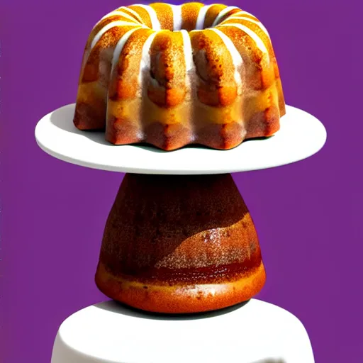 Image similar to portrait of a glazed bundt cake on a cake stand shaped like a woman\'s body, digital art, 8k, trending on artstation