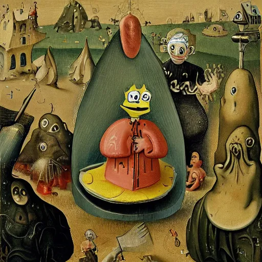 Prompt: SpongeBob and Patrick in the style of Hieronymus Bosch