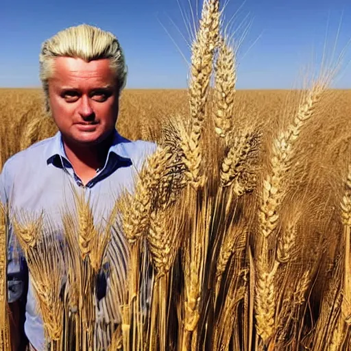 Prompt: african geert wilders standing in large wheat field