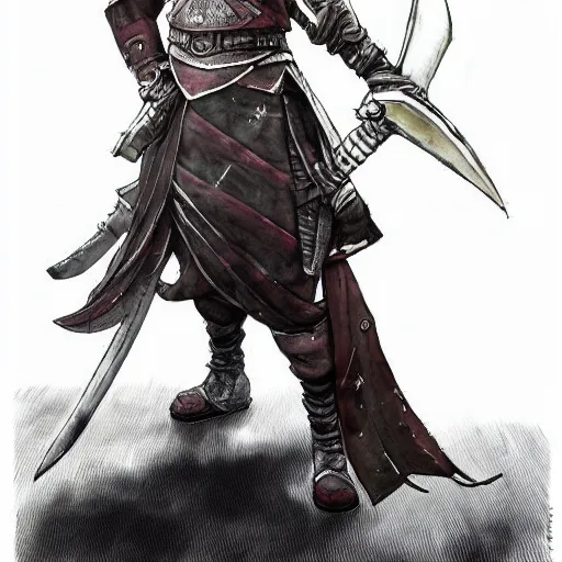 Image similar to an illustration for a new video game, by square enix, about a hero who fights for his nation, very realistic details and details, wearing a turban and also riding a black horse, while carrying a large sword, his clothes are very patterned desert, and also symmetrical, perfect shape and line, this illustration is drawn by yoshitaka amano