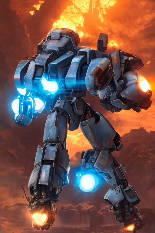 Image similar to mechwarrior 5 : mercenaries mech megaman transformer robot boss tank engine game octane render, 4 k, hd 2 0 2 2 3 d cgi rtx hdr style chrome reflexion glow fanart, global illumination ray tracing hdr fanart arstation by ian pesty by jesper ejsing pixar and disney unreal zbrush central hardmesh