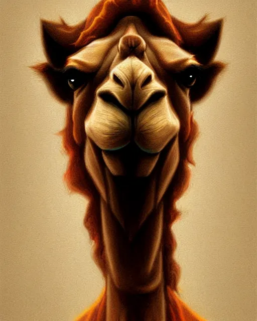 Image similar to digital art, fantasy portrait of a camel smiling, by james jean, by ross tran, ultra detailed, character design, concept art, trending on artstation,