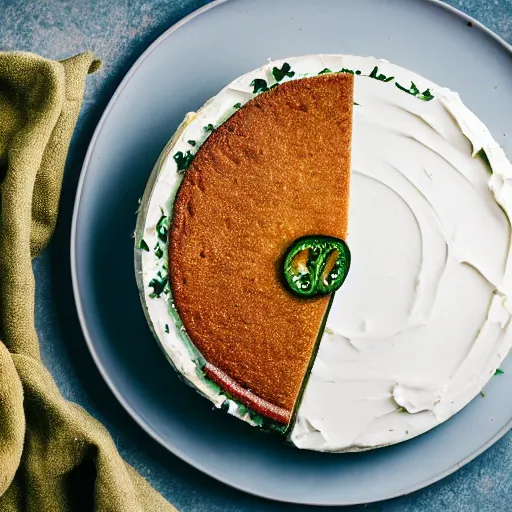 Prompt: a jalapeno cheesecake, 8k HD food photography,