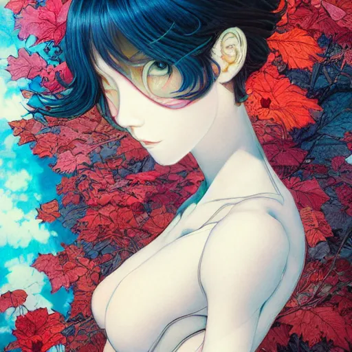 Image similar to prompt : folklore portrait soft light painted by james jean and katsuhiro otomo and erik jones, inspired by evangeleon anime, smooth face feature, intricate oil painting, high detail illustration, sharp high detail, manga and anime 1 9 9 0