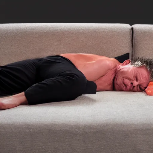 Prompt: Gordon Ramsey sleeping on a pillow made of raw salmon, photo, 4k, high quality, award winning