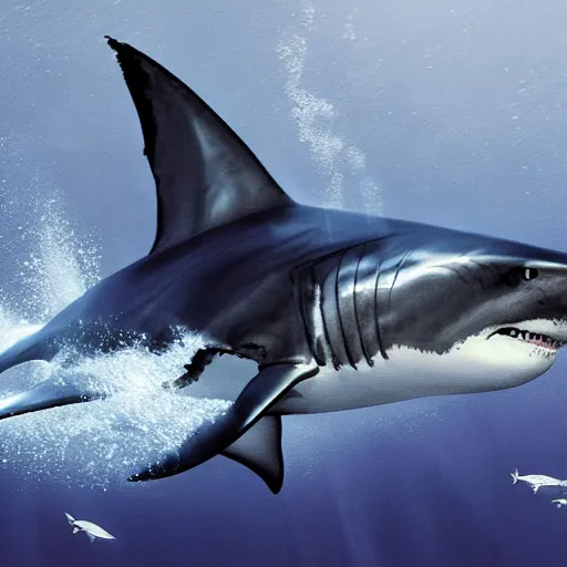 Image similar to large great white shark, cinematic, photograph, hyperdetailed, realistic, realism